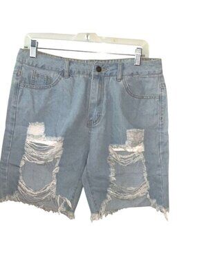Blush Mark Distressed Light Blue Denim Shorts Ripped Frayed Hem High Waist Jean